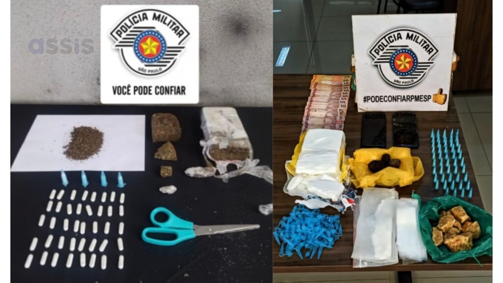 Dois flagrantes em entornos distintos: três pessoas detidas em Tarumã e um homem preso com grande quantidade de drogas em imóvel vazio no centro.