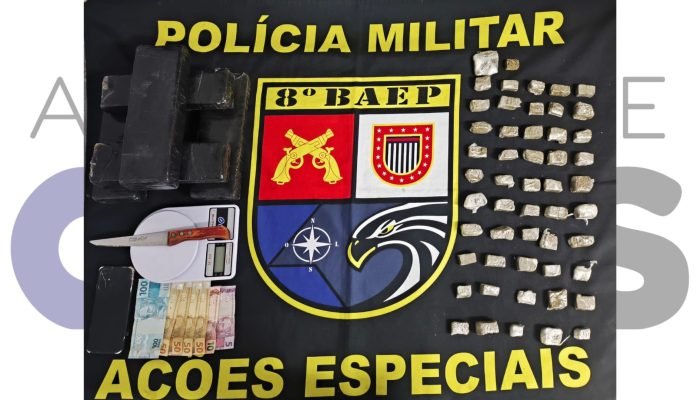 BAEP apreende cinco quilos de maconha com apoio de cão farejador em Presidente Prudente. Suspeito foi preso e levado à delegacia.