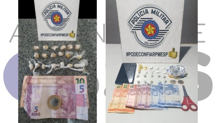 Polícia Militar prende dois homens por tráfico de drogas em Paraguaçu Paulista e Cândido Mota. Crack, cocaína e dinheiro foram apreendidos.